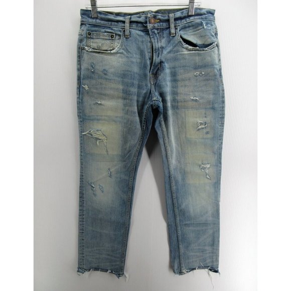 American Eagle Jeans 31X30 Straight Slim Ripped Raw Hem Ripped Grunge - Picture 1 of 9